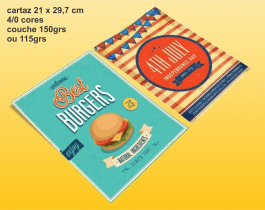 CARTAZ couche brilho ou fosco 150grs 21 x 29,7 cm 4x0  corte reto 